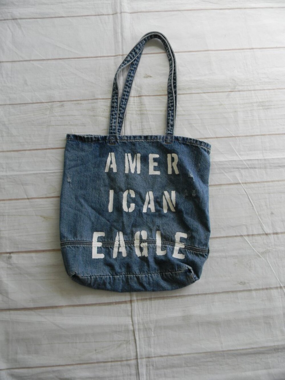 American Eagle Denim Tote Bag Distressed Logo vintage